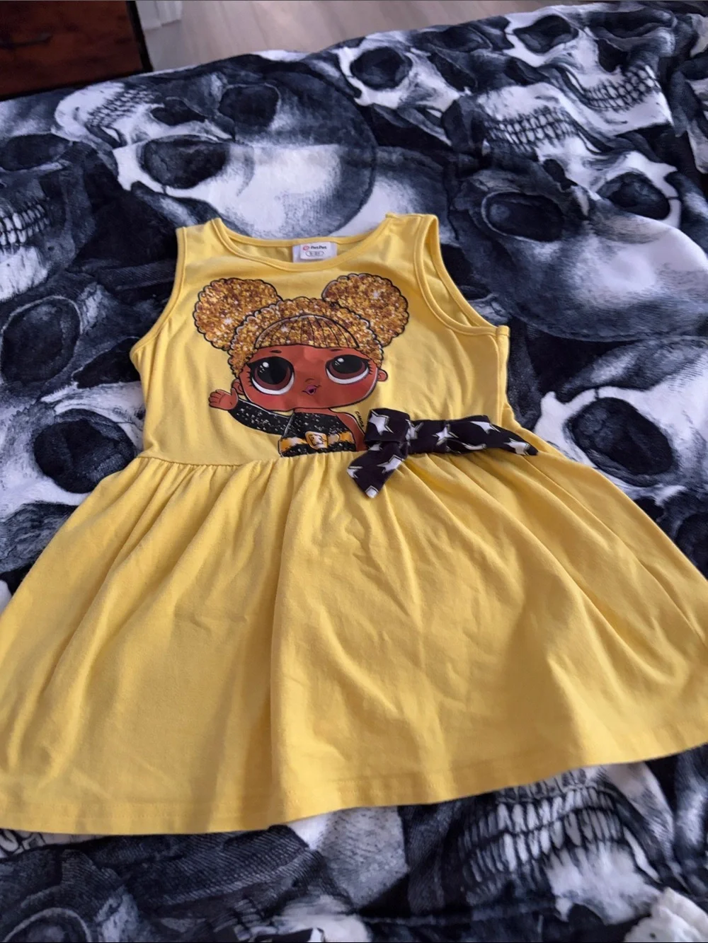 Yellow Doll Graphic Tank Dress & Black Star Shorts Set - Kids
